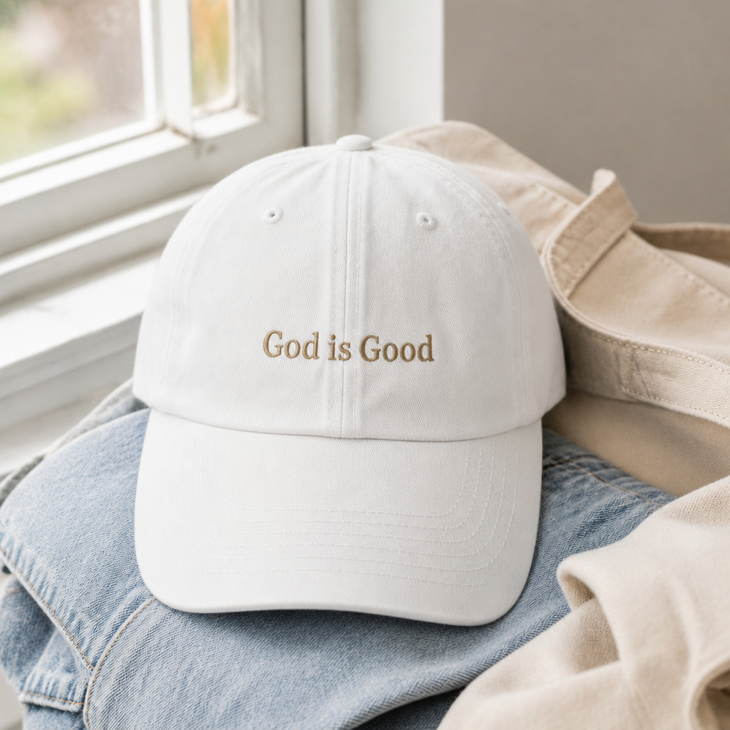 God Is Good Dad Hat - washed black organic hero