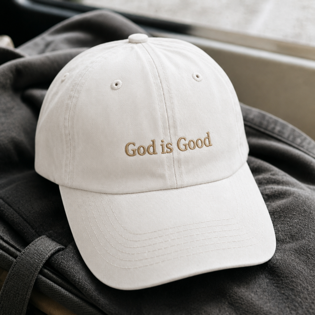 God Is Good Dad Hat - sand angled product photo