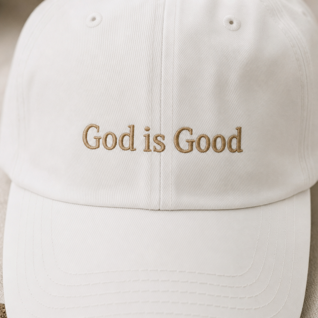 God Is Good Dad Hat - embroidery close-up