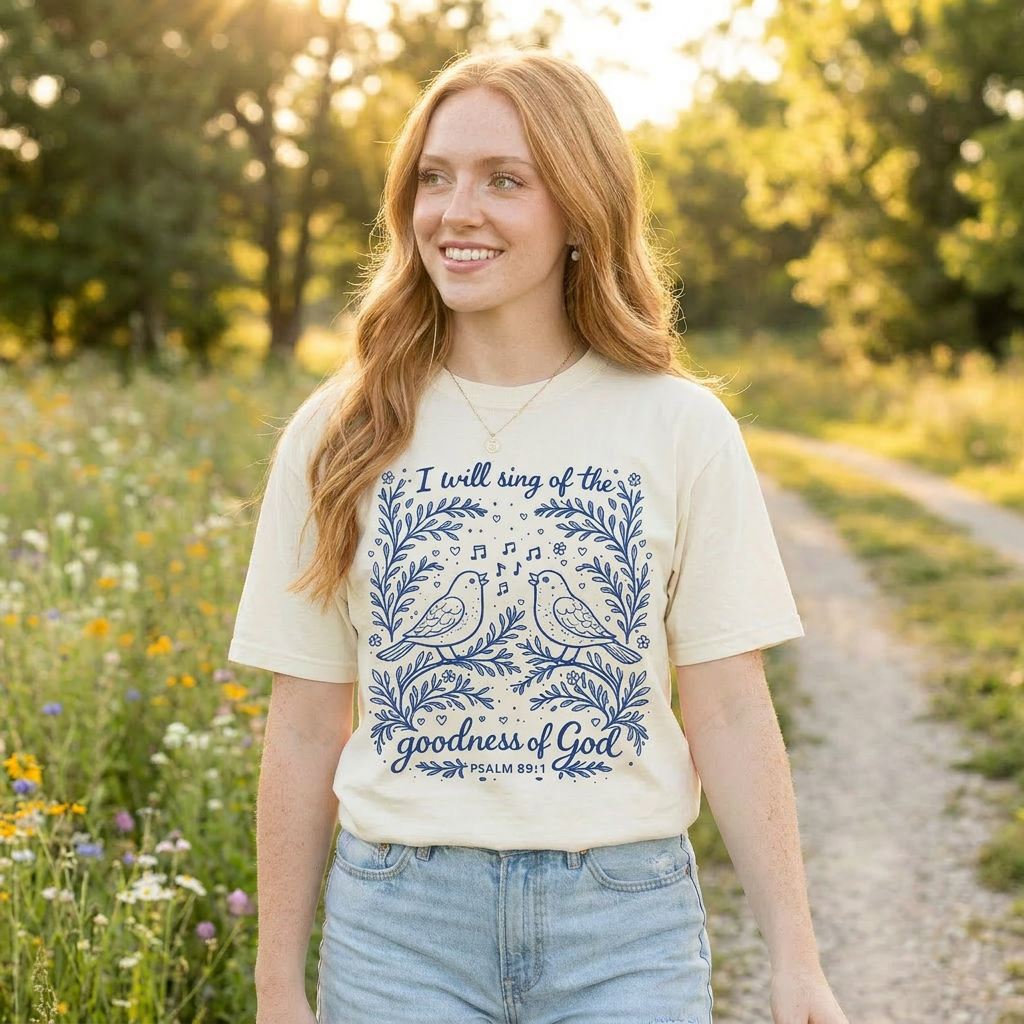 Goodness of God Psalm 89:1 Tee three-quarter lifestyle angle