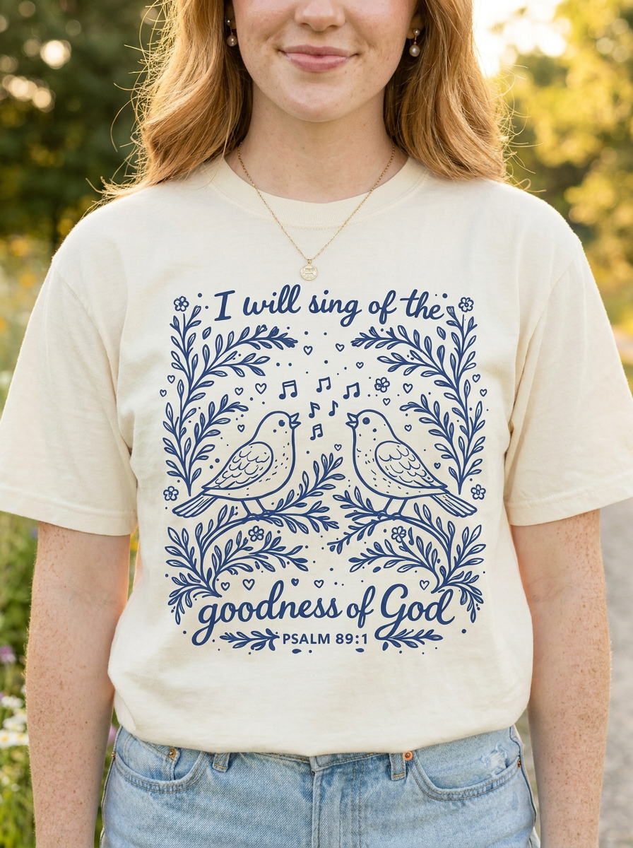 Goodness of God Psalm 89:1 Tee close-up front graphic