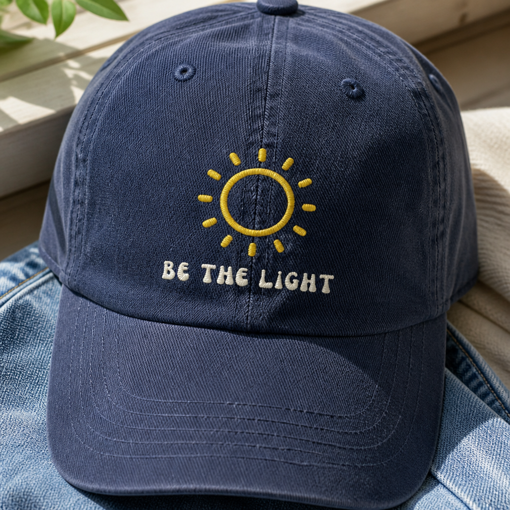Be The Light Dad Hat - embroidery close-up