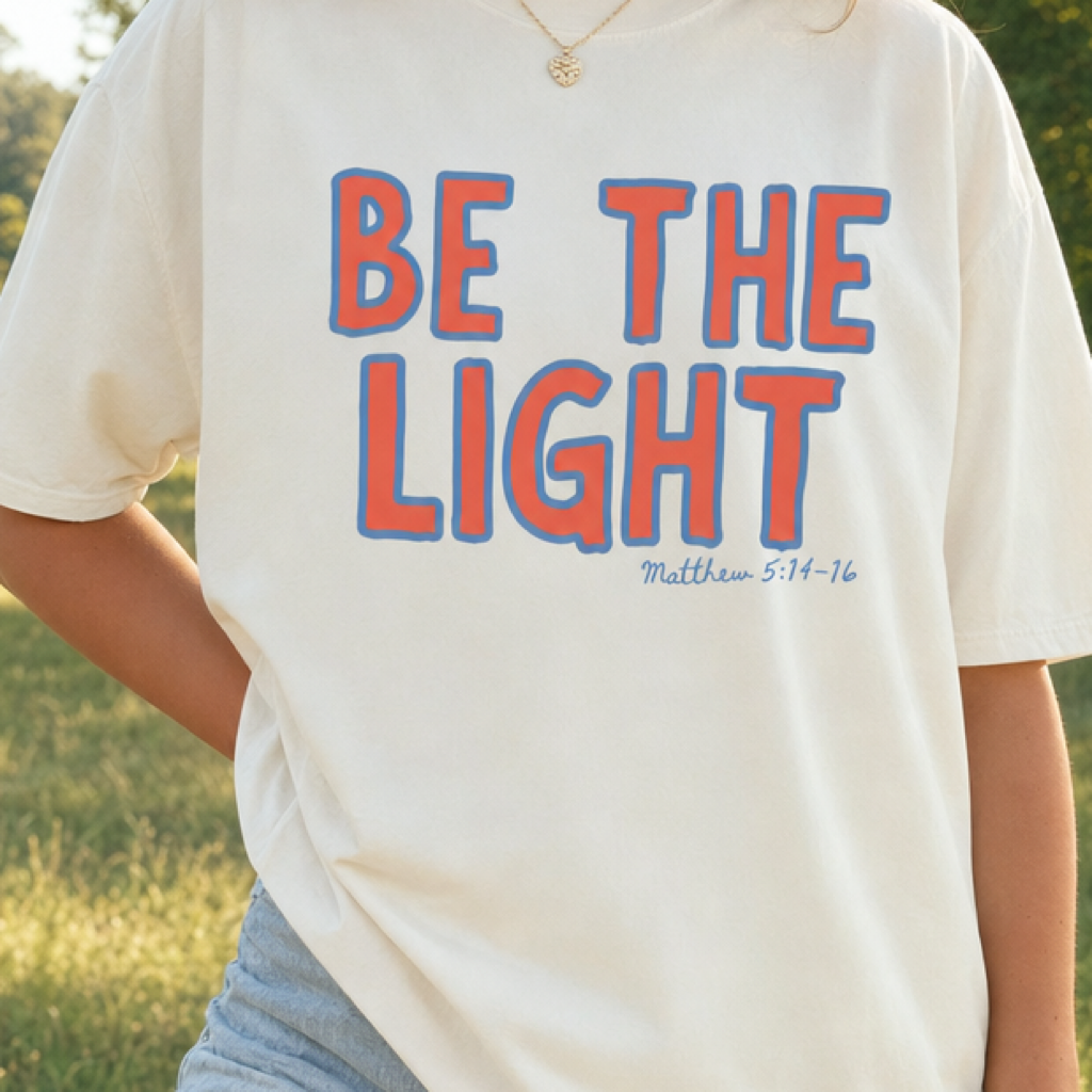 Be The Light Tee graphic close-up
