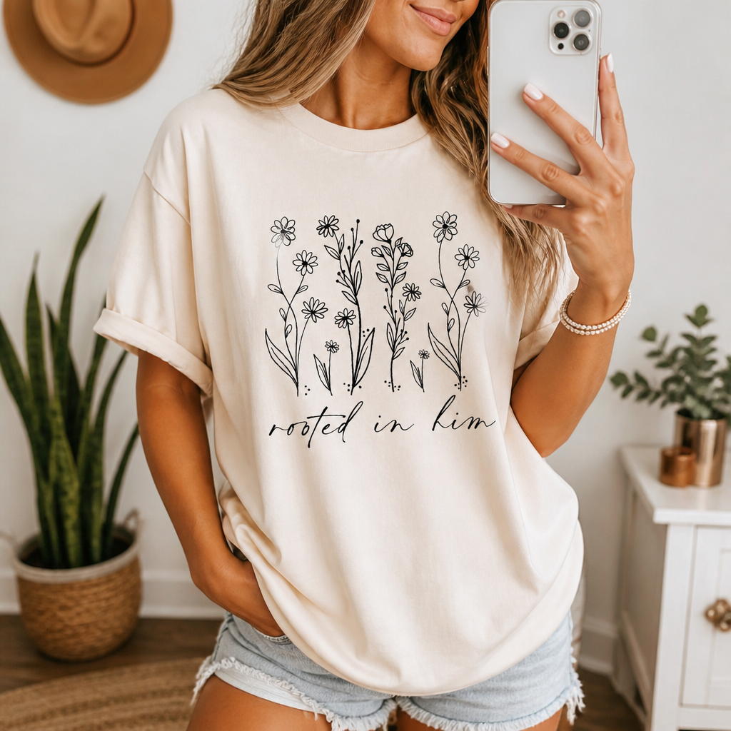 Rooted In Him Tee — lifestyle angle