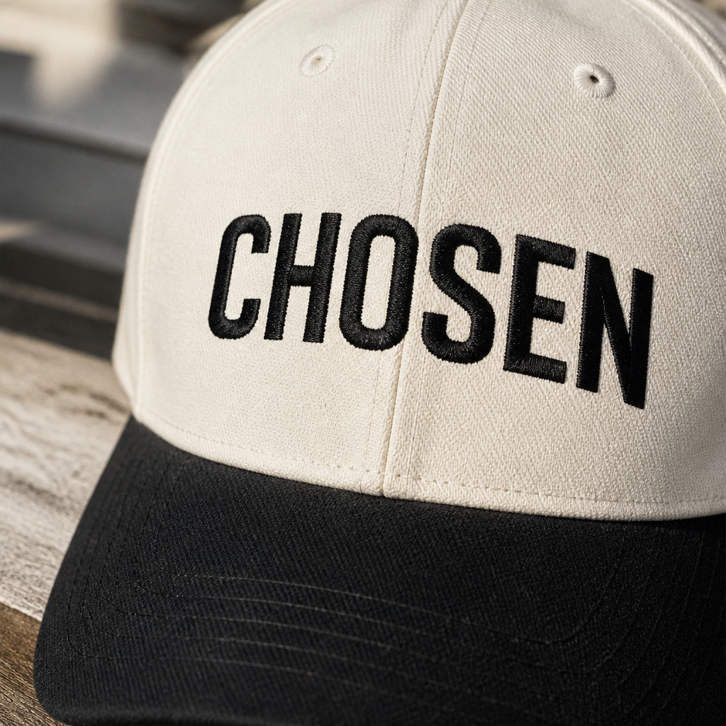 Chosen Two-Tone Trucker Hat - embroidery close-up