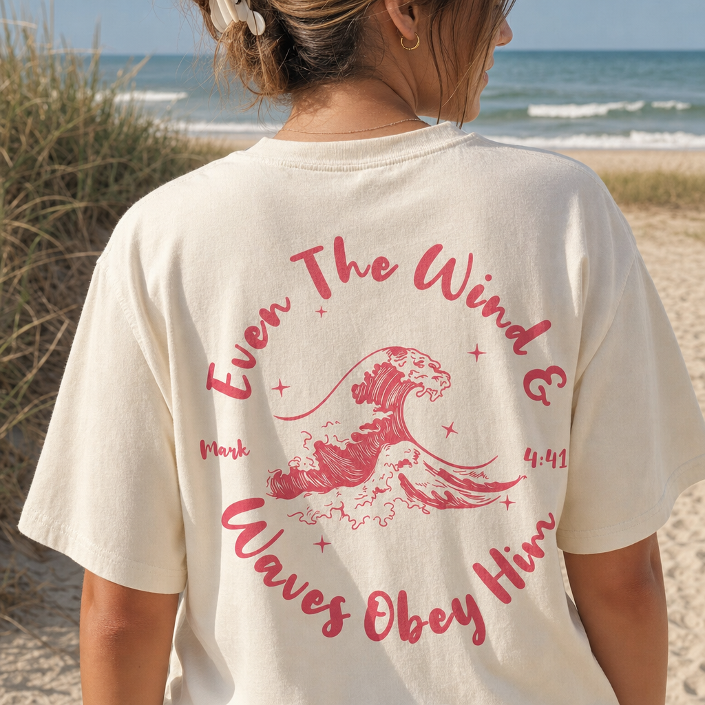 Wind And Waves Tee beach back print close-up detail