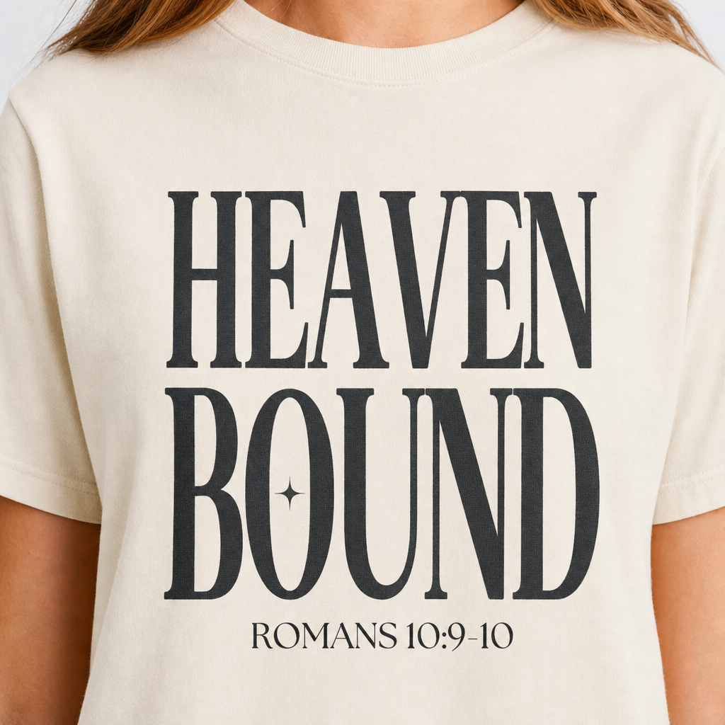 Heaven Bound Tee front print close-up detail