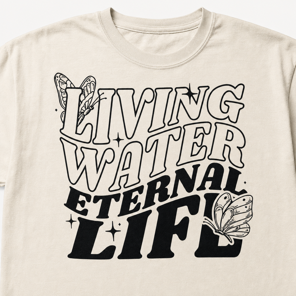Living Water Eternal Life Tee print close-up detail