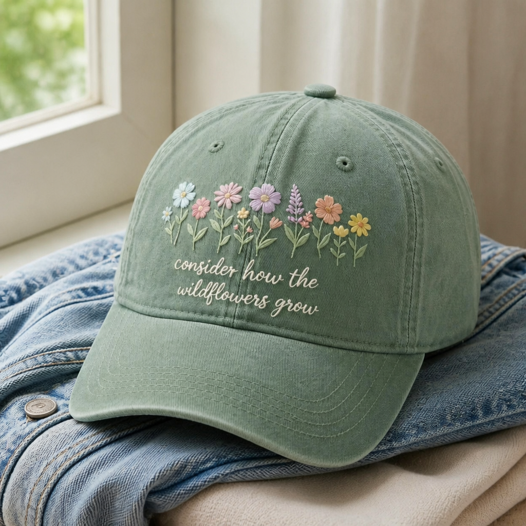Consider The Wildflowers Hat - front detail