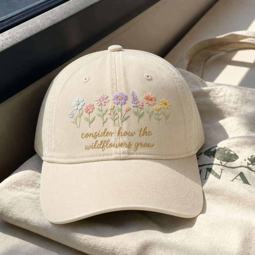 Consider The Wildflowers Hat - Ivory with gold embroidery