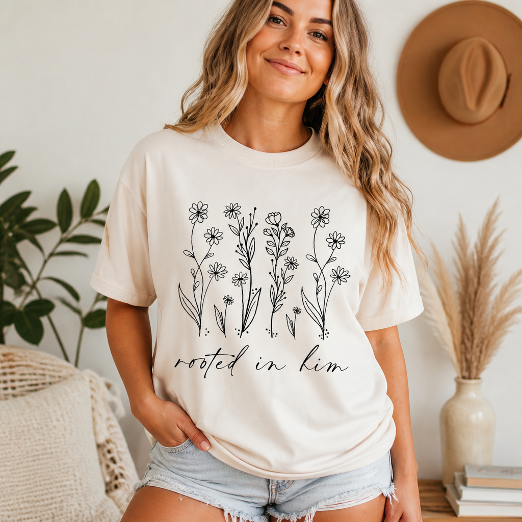 Rooted In Him Tee — hero front