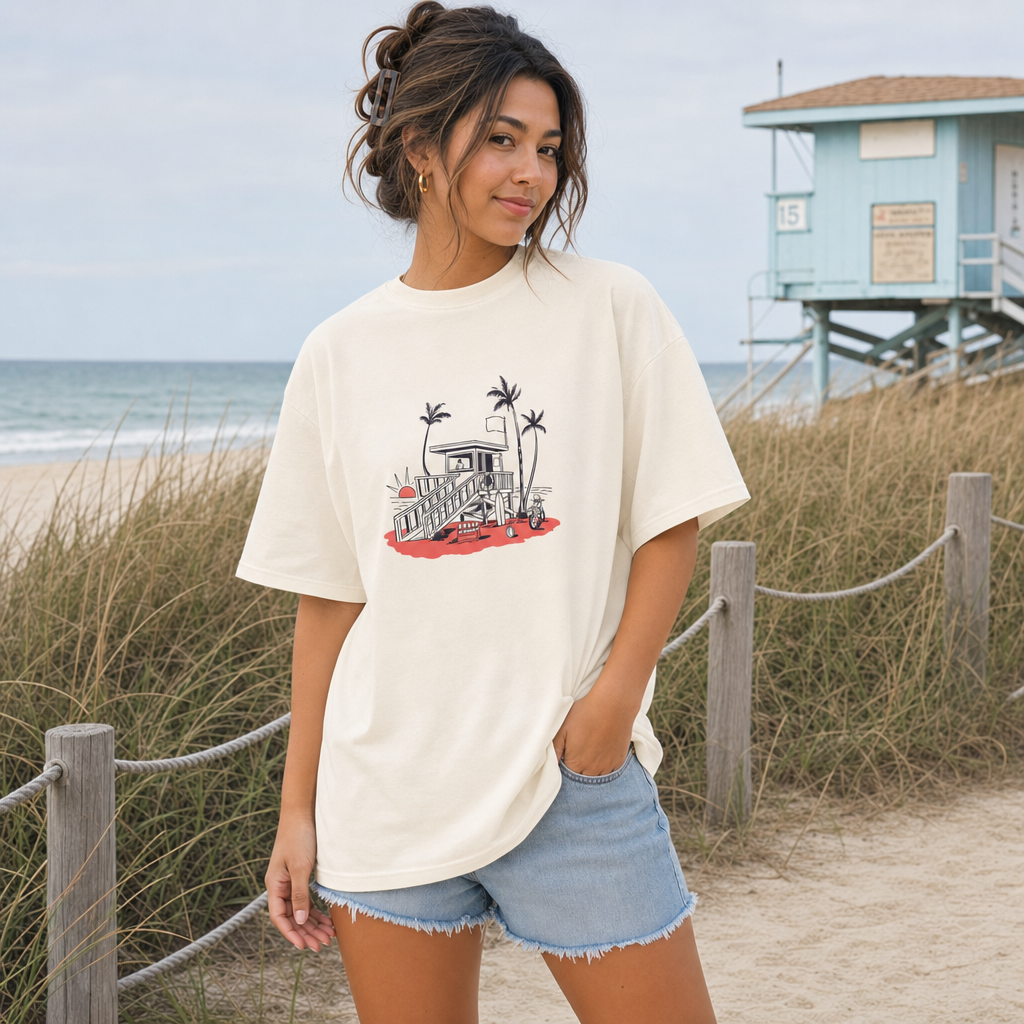 Lifeguard Walks On Water Tee beach front print photo