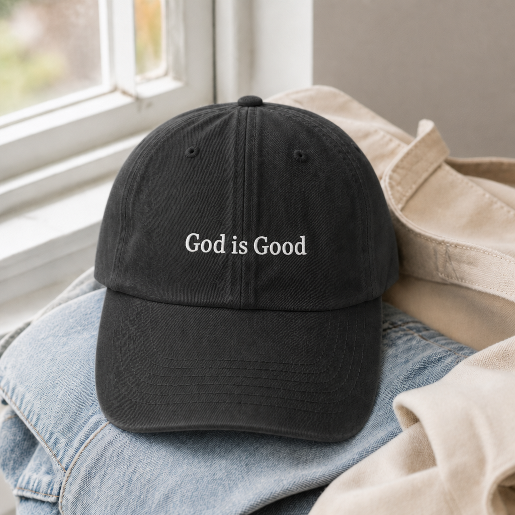 God Is Good Dad Hat - Black with white embroidery