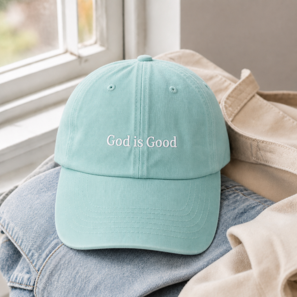 God Is Good Dad Hat - Chalky Mint with white embroidery