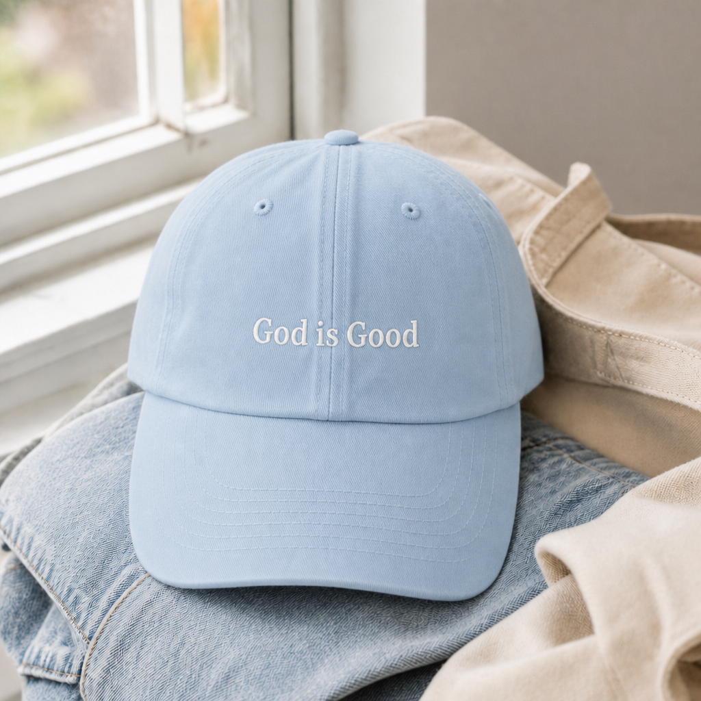 God Is Good Dad Hat - Hydrangea with white embroidery