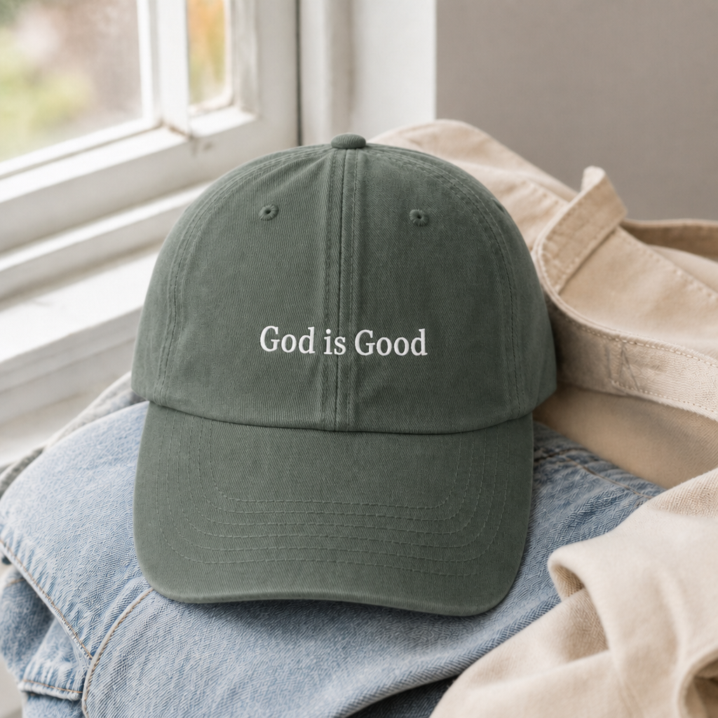 God Is Good Dad Hat - Moss with white embroidery