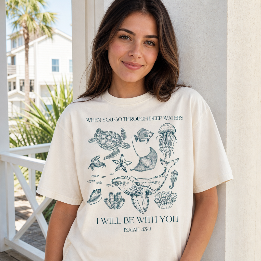 Deep Waters Tee front ocean life print lifestyle hero photo