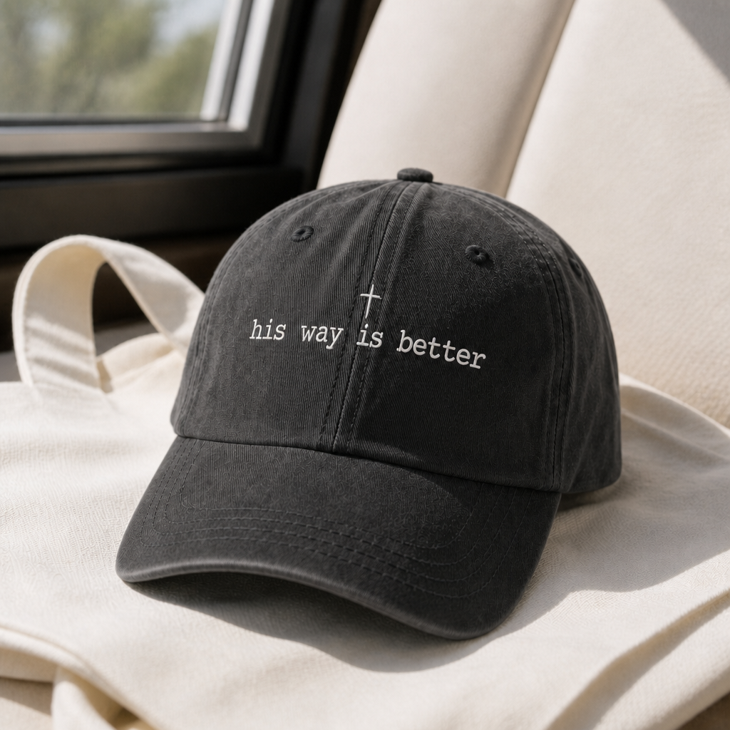 His Way Is Better Hat - Black with white embroidery