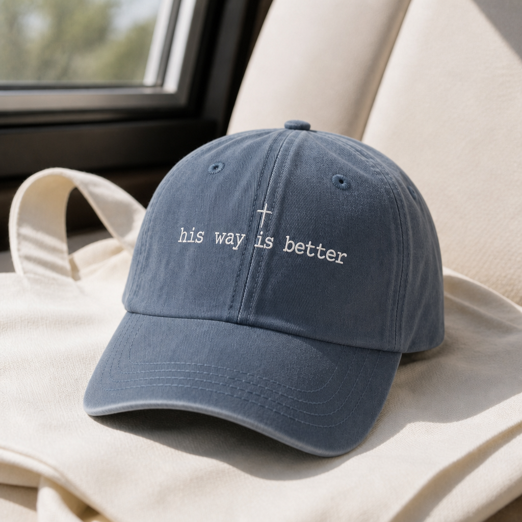 His Way Is Better Hat - Blue Jean with white embroidery