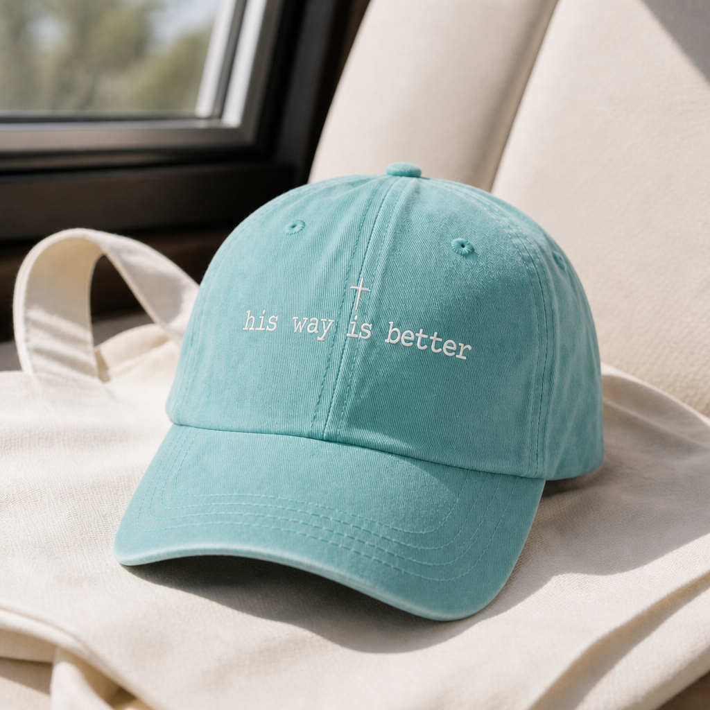 His Way Is Better Hat - Chalky Mint with white embroidery
