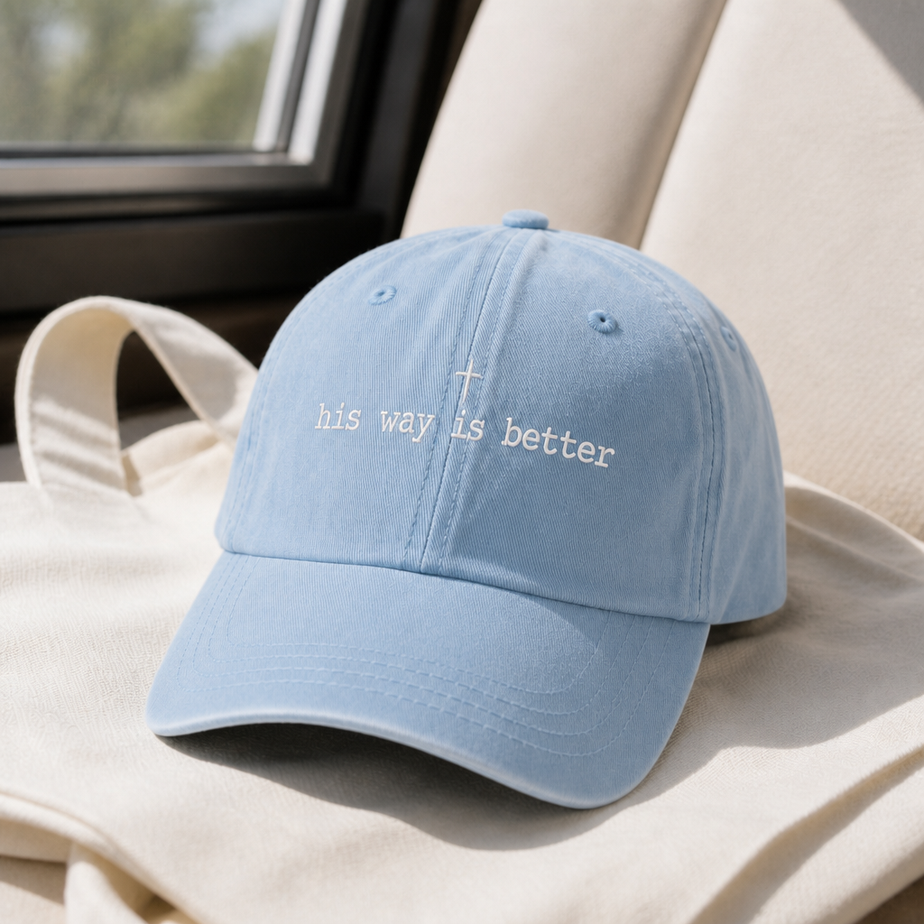 His Way Is Better Hat - Hydrangea with white embroidery