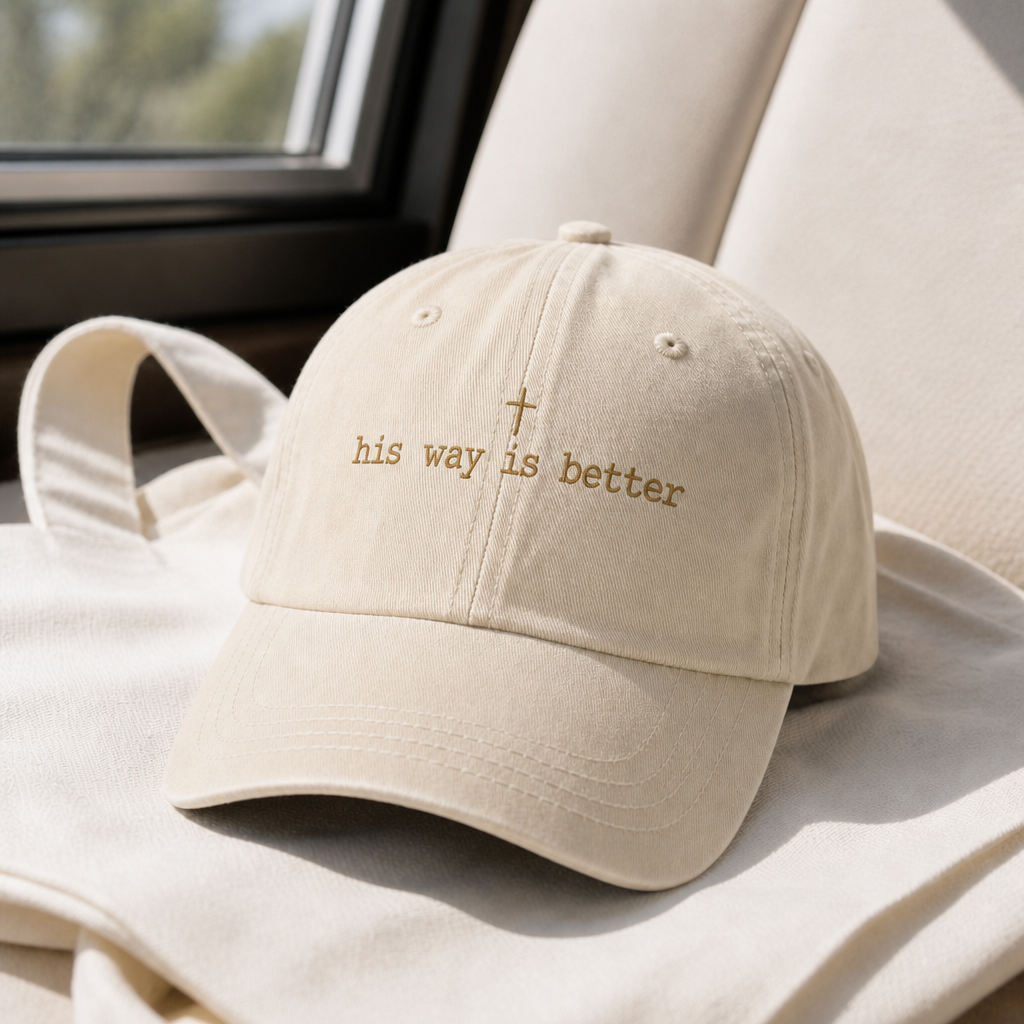 His Way Is Better Hat - Ivory with gold embroidery