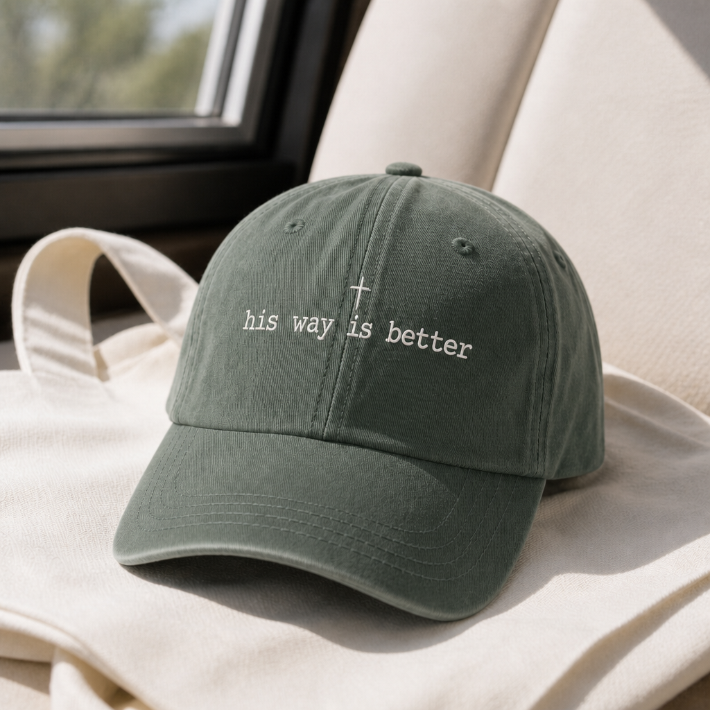 His Way Is Better Hat - Moss with white embroidery