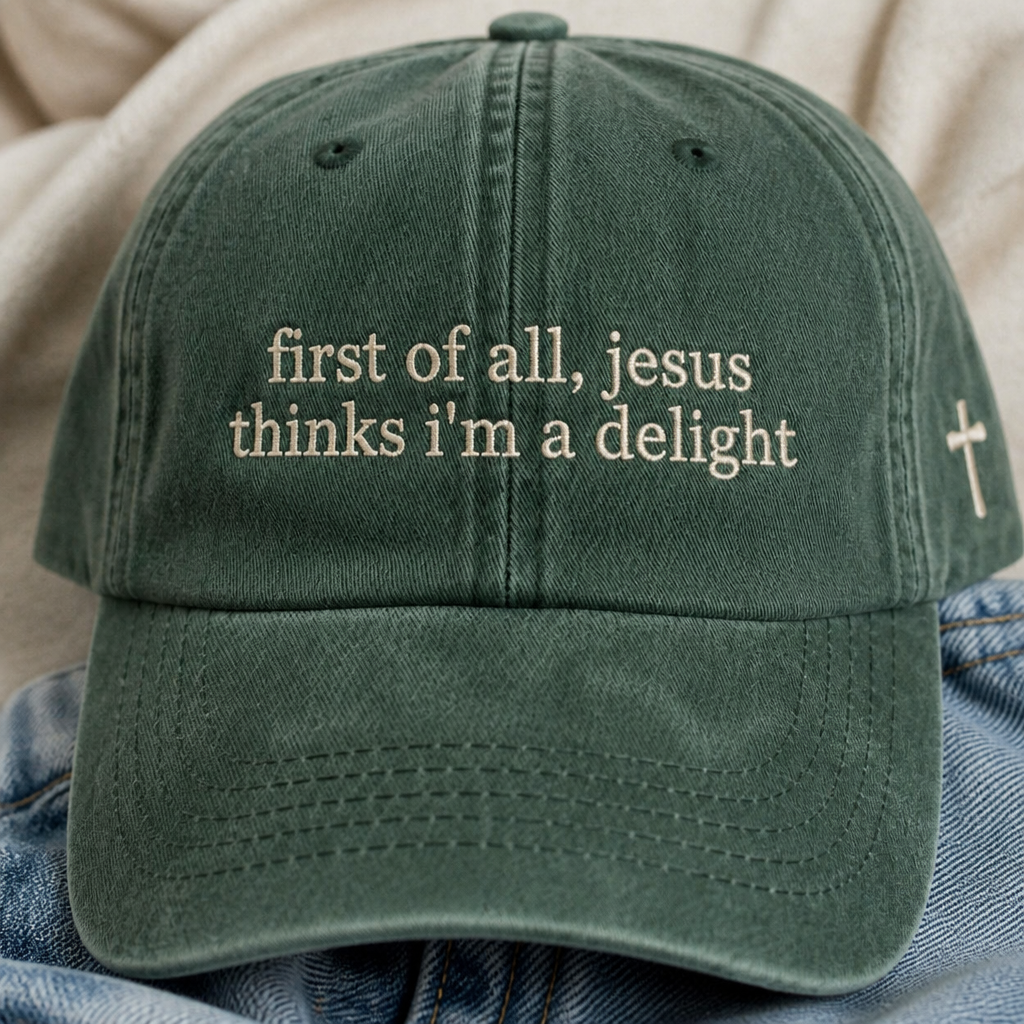 Jesus Thinks I'm A Delight Hat - embroidery close-up