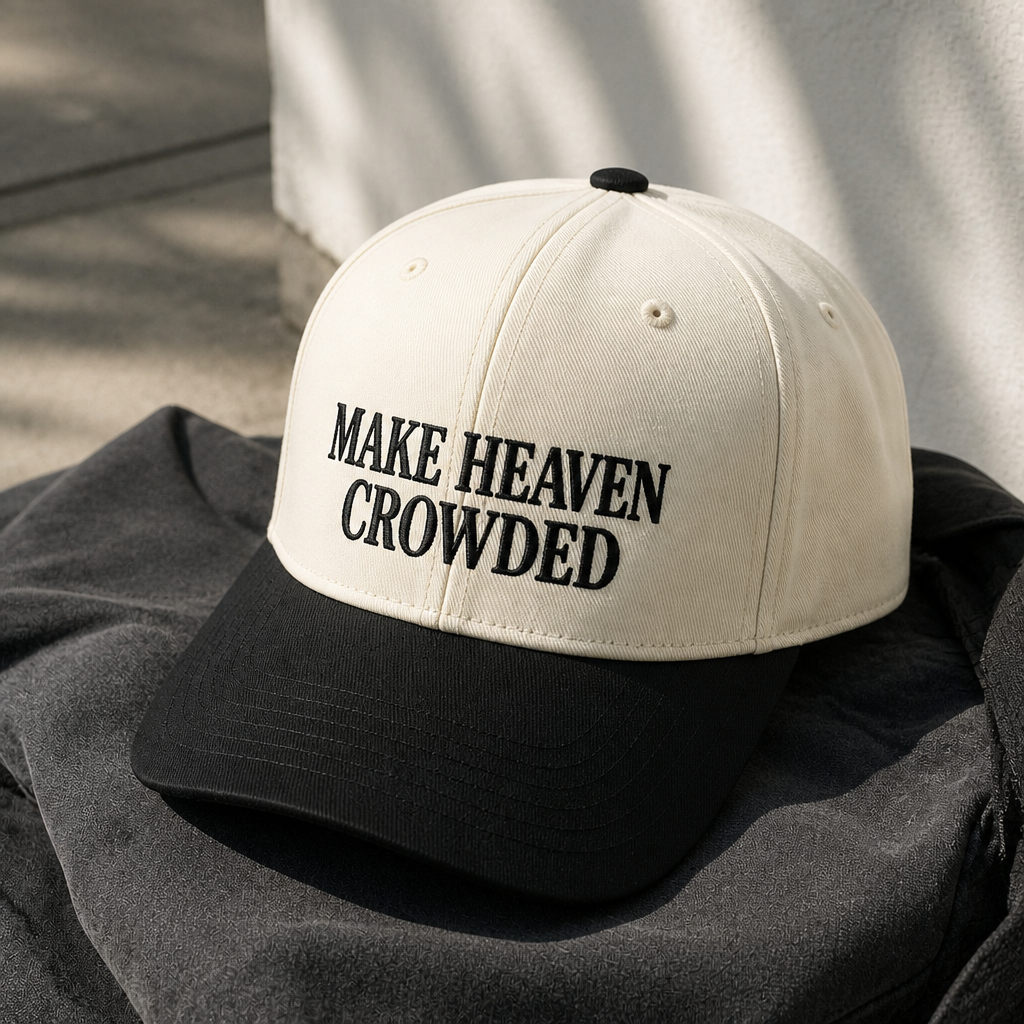 Make Heaven Crowded Two-Tone Trucker Hat - angled product photo