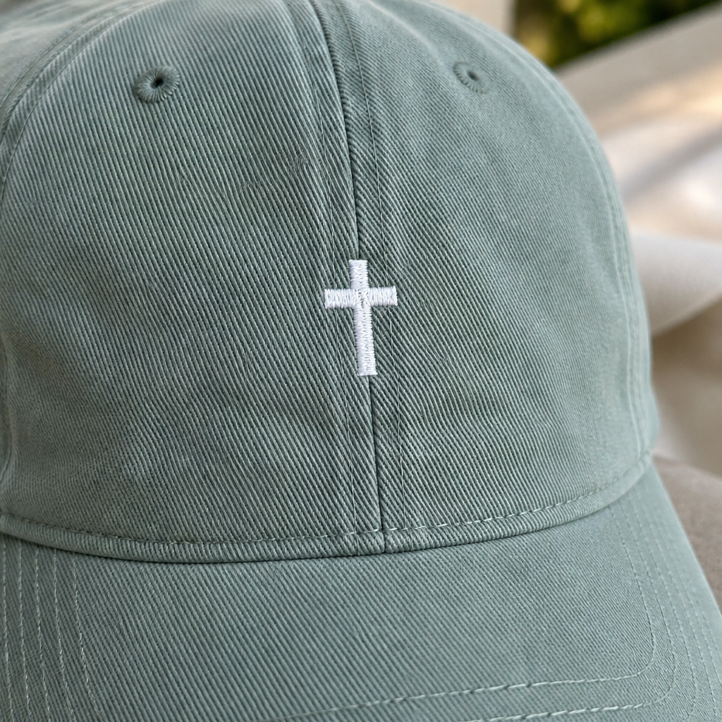 Mini Cross Baseball Cap - embroidery close-up