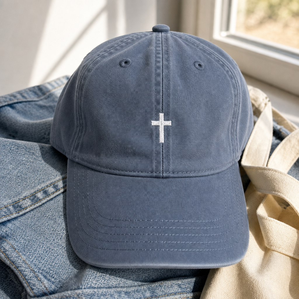 Mini Cross Baseball Cap - Blue Jean with white embroidery