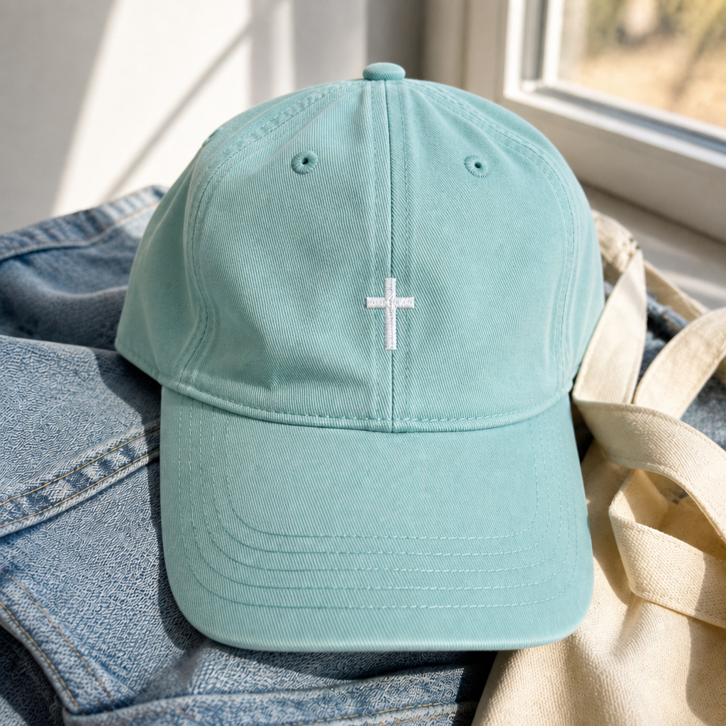 Mini Cross Baseball Cap - Chalky Mint with white embroidery