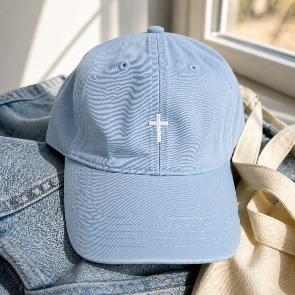 Mini Cross Baseball Cap - Hydrangea with white embroidery