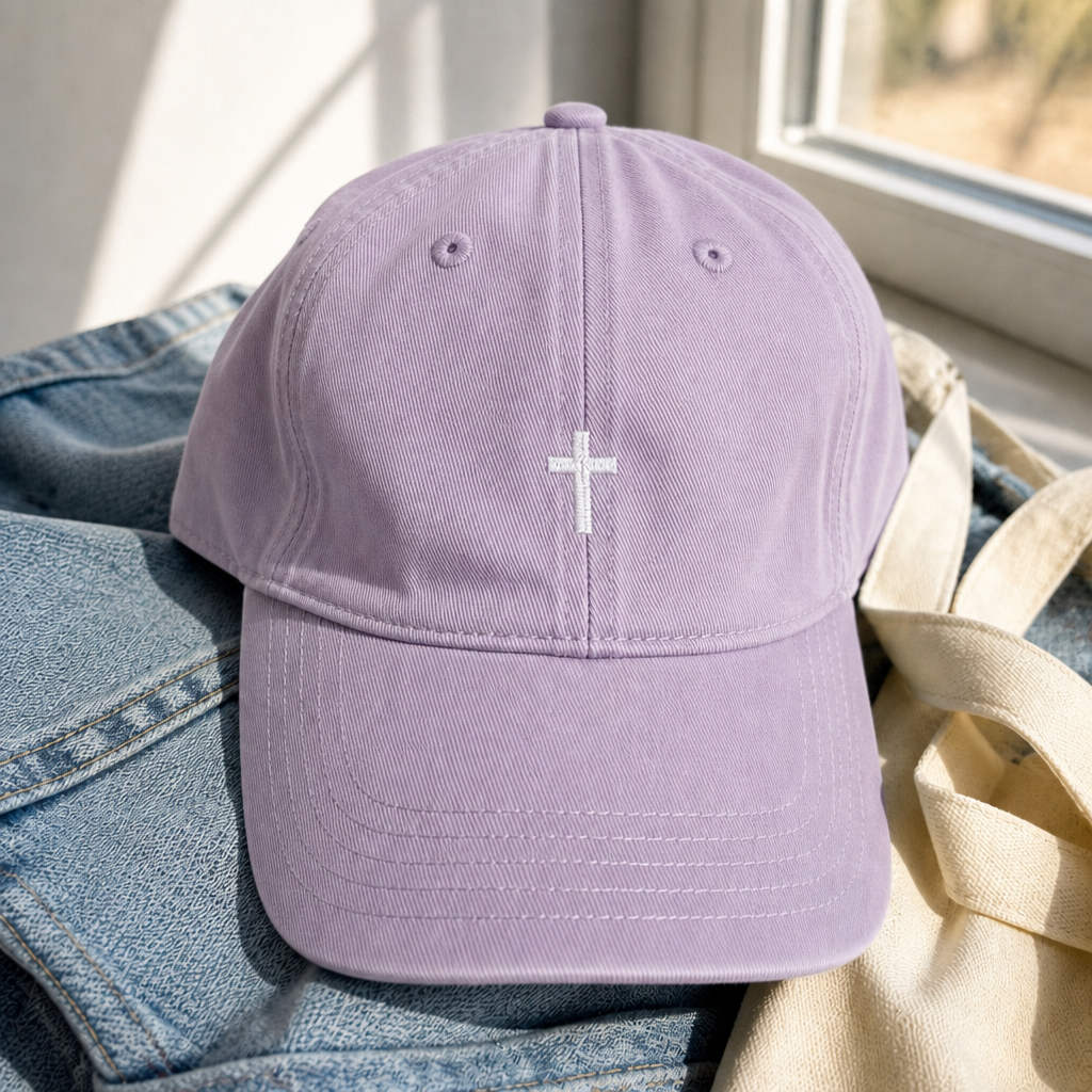 Mini Cross Baseball Cap - Orchid with white embroidery