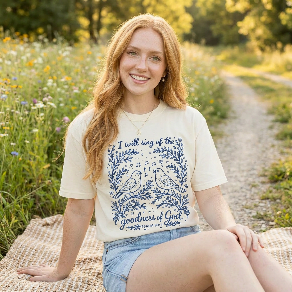 Goodness of God Psalm 89:1 Tee seated lifestyle angle