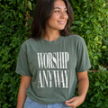 Worship Anyway Tee realistic outdoor hero photo