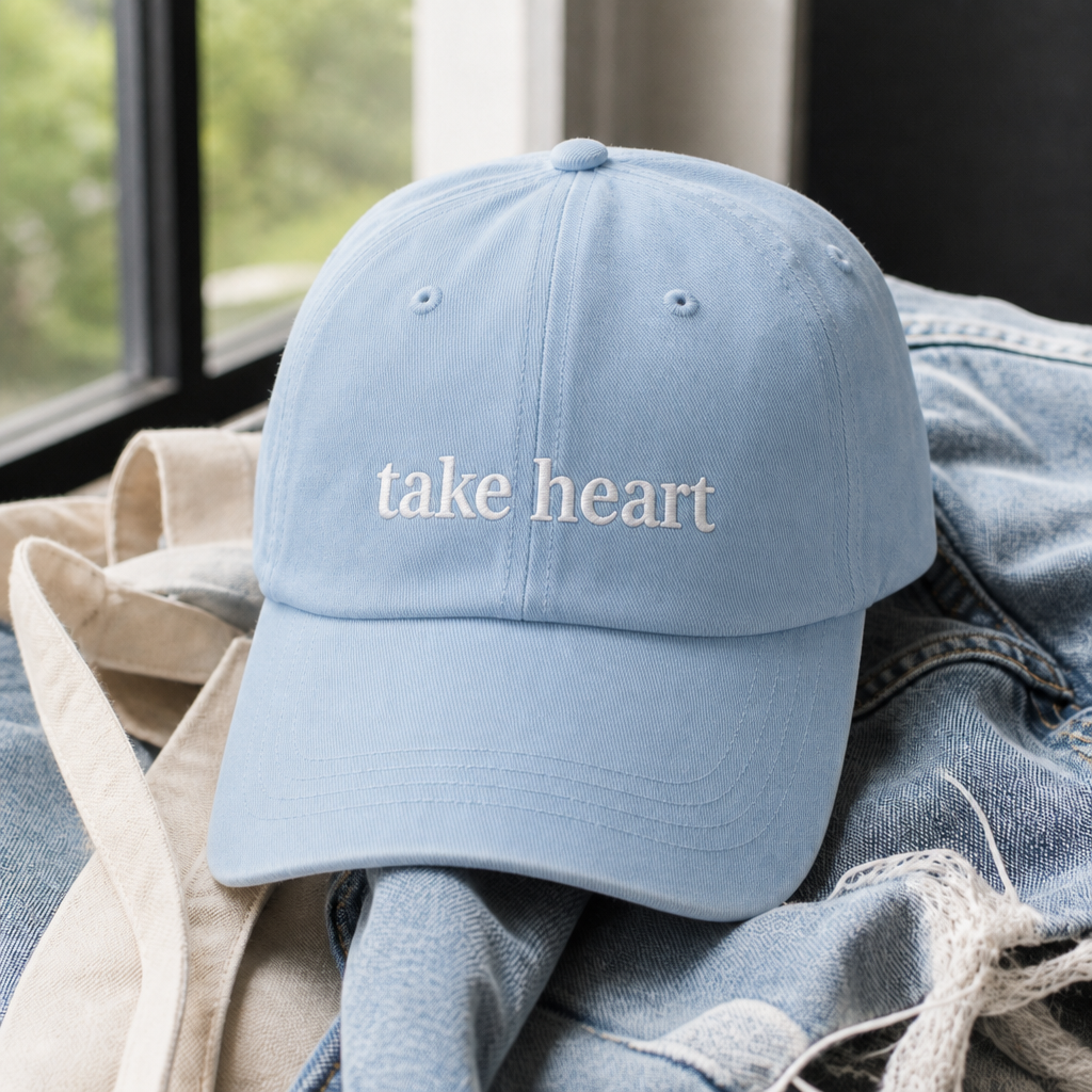Take Heart Hat - Hydrangea with white embroidery