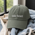 Take Heart Hat - Moss with white embroidery