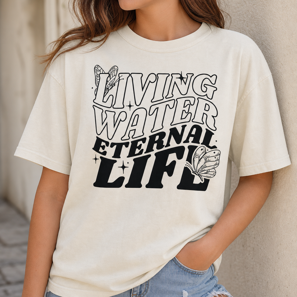 Living Water Eternal Life Tee three-quarter front lifestyle photo